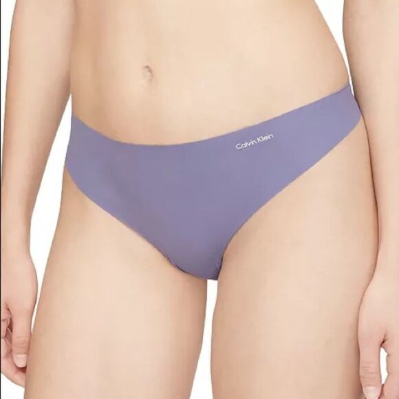 Calvin Klein Bleached Denim Purple Womens Invisibles Thong Underwear D3428 S NWT - Picture 1 of 7
